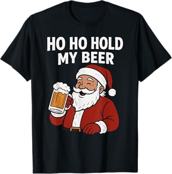 Funny Tropical Santa with Beer โHo Ho Hold My Beer Christmas T-Shirt