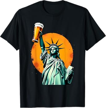 Humor Lady Liberty Beer Drinking T-Shirt