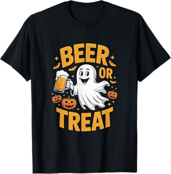 Beer or Treat Ghost Funny Halloween Beer Lover T-Shirt