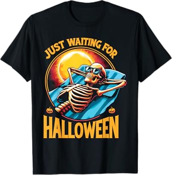 Just Waiting For Halloween Summerween Skeleton Beach T-Shirt