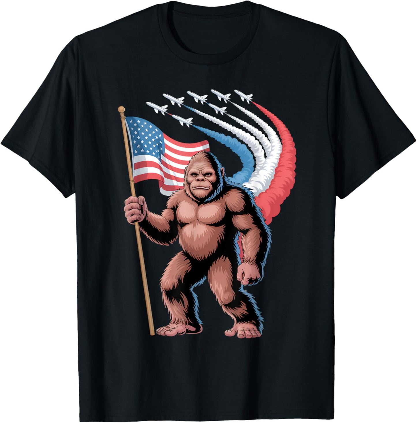 Bigfoot Fighter Jets 4th Of July Sasquatch American Us Flag T-shirt