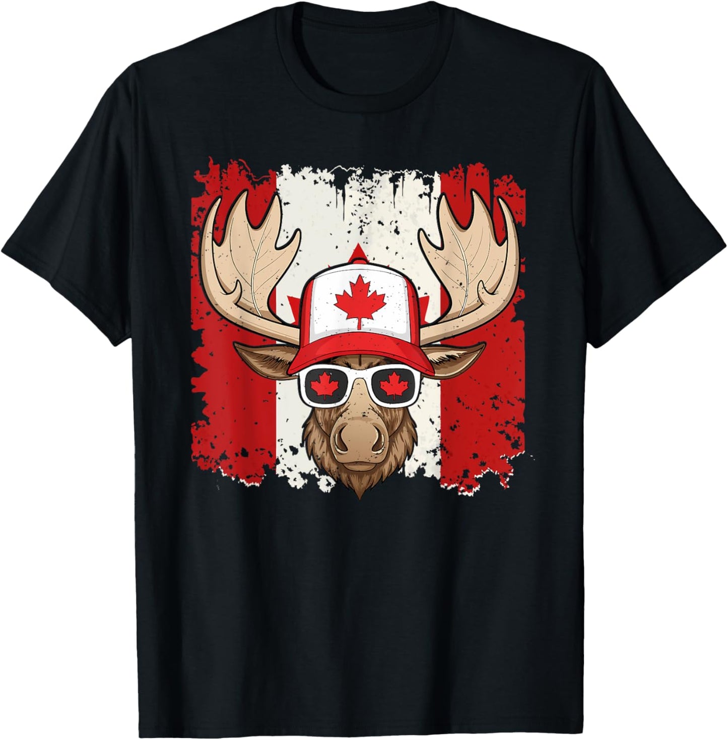 Canada Day Canadian Flag Maple Leaf Moose Sunglasses Canada T-Shirt
