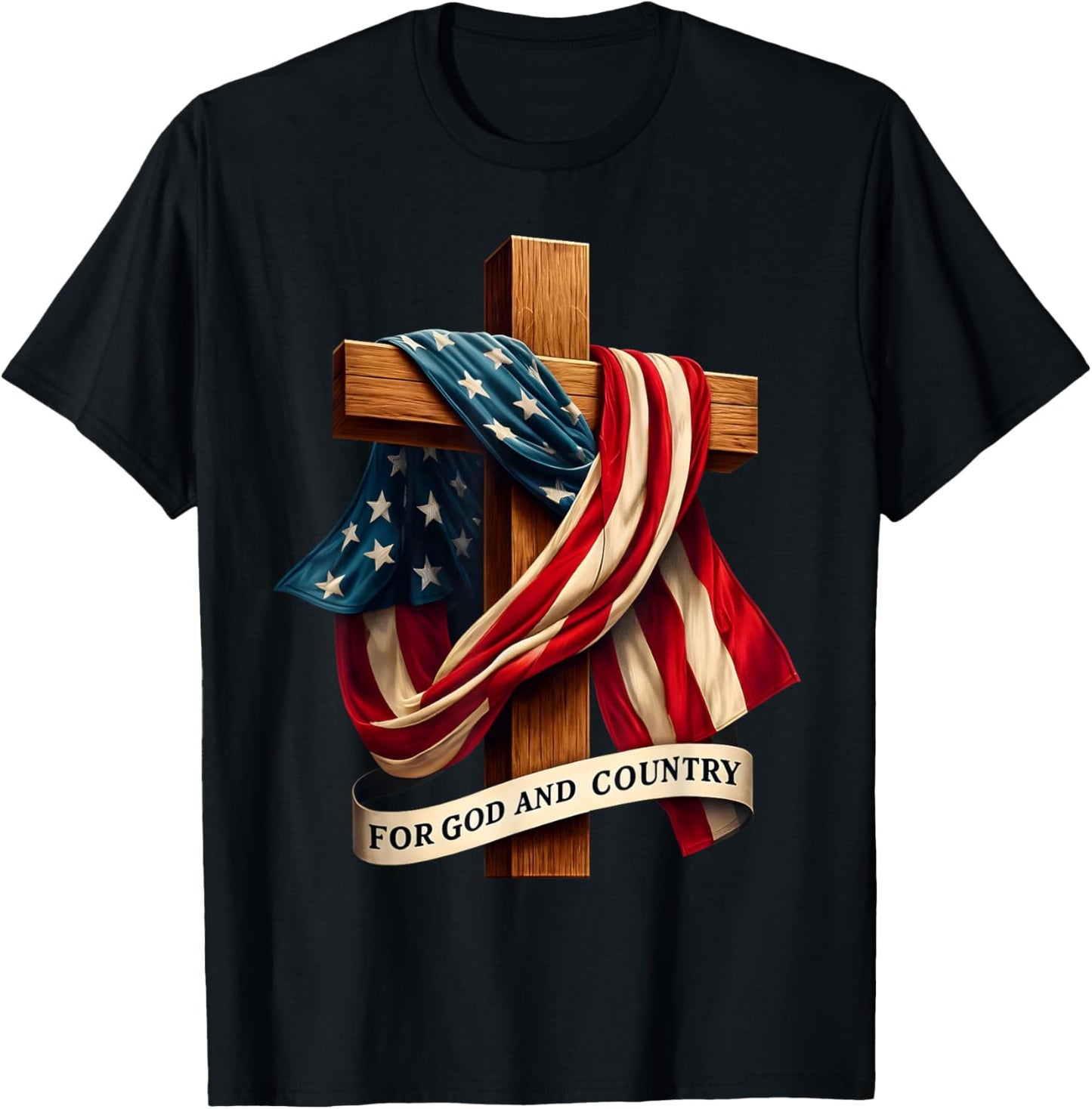 For God and Country Cross Christian Patriotic Jesus Lovers T-Shirt, Small, Black