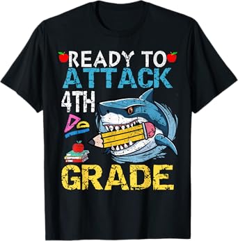 Ready To Attack 4th Grade Funny Shark 4th First Day School T-Shirt