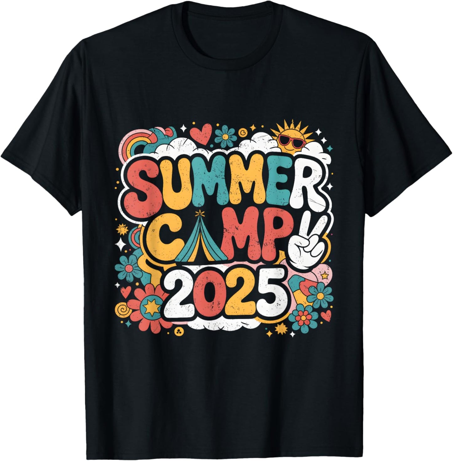 Summer Camp 2025 Groovy Summer Break Teachers Students T-Shirt