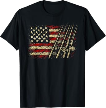 American Flag Fish Fisher Fisherman Funny Bass Fishing USA T-Shirt