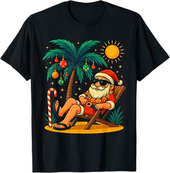 Christmas In July Palm Tree Santa Summer Hawaii Beach Xmas T-Shirt