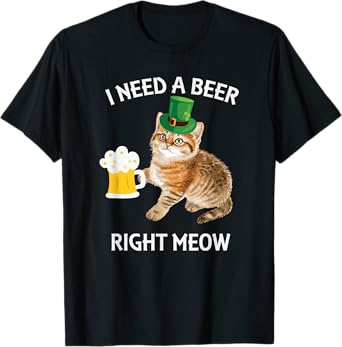 Funny Irish Beer Cat St Patricks Day Drinking With Hat T-Shirt