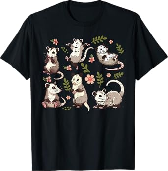 Opossum Poses Flowers Cute Possum Floral Girls Kids Women T-Shirt
