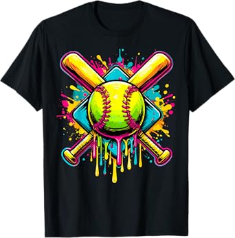 Softball Girl Ice Cream Softball Drip T-Shirt