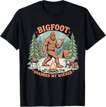 Funny Bigfoot Meme Sasquatch Men Bigfoot Grabbed My Wiener T-Shirt