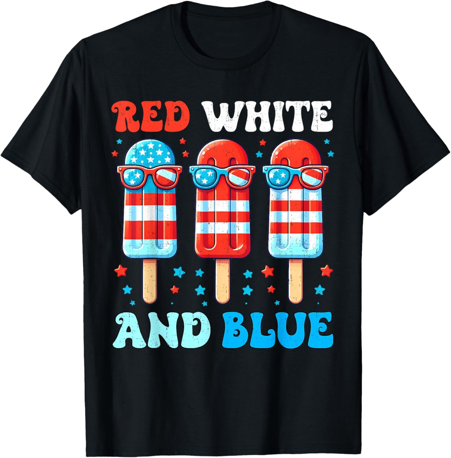 Red White Blue July 4th Cute Ice Cream USA Flag Kids Boys T-Shirt