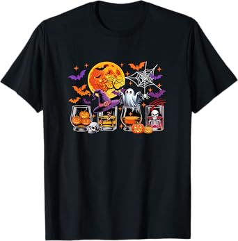 Collection Bourbon Glasses Halloween Witch Boo Skeleton T-Shirt