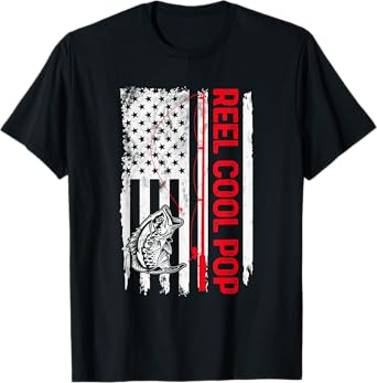 Mens Reel Cool Pop Fishing American Flag Funny Grandpa T-Shirt