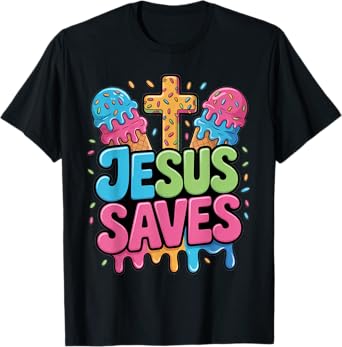 Jesus Saves Ice Cream Christian Drip Kids Faith Religious T-Shirt