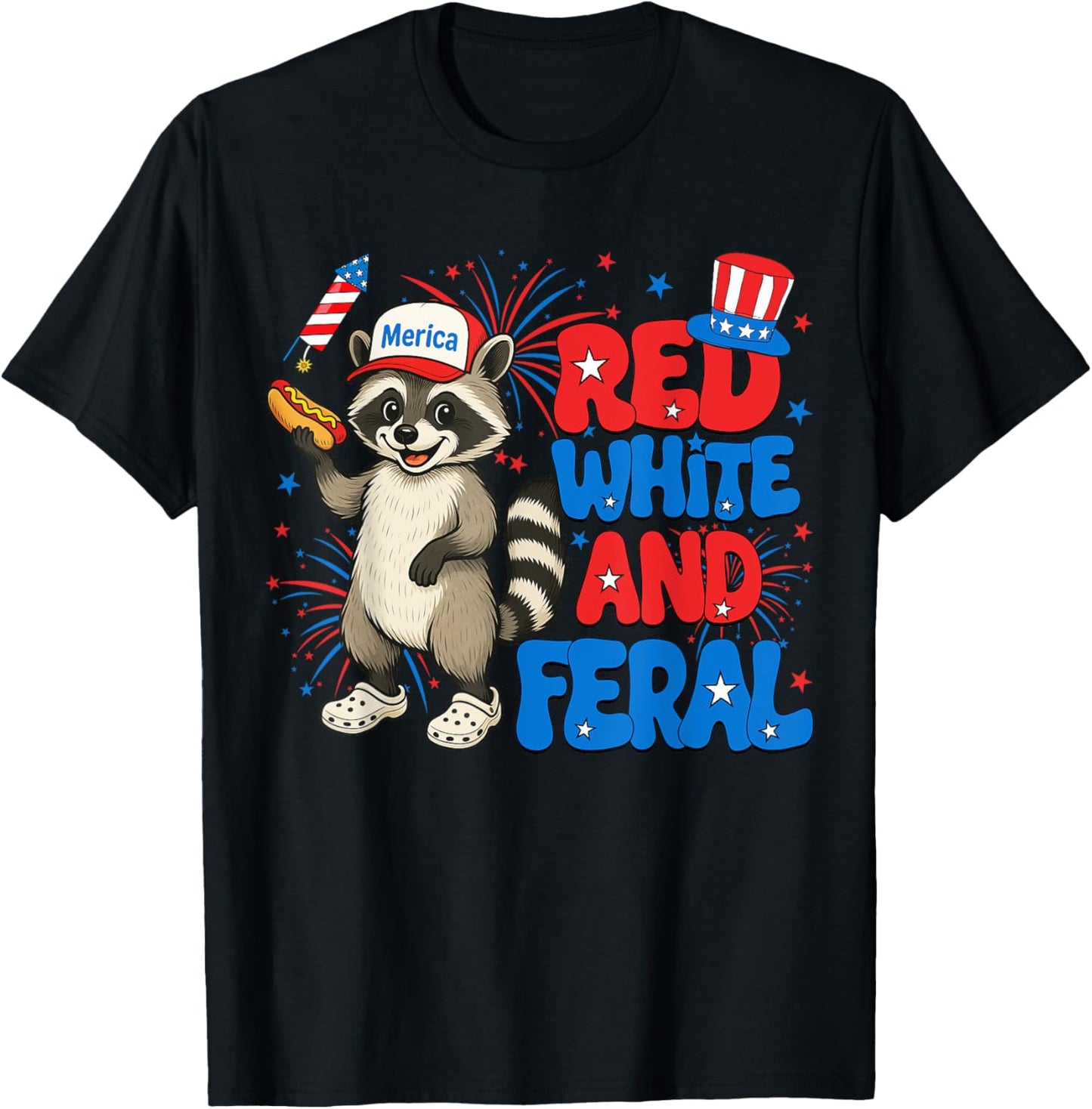 Red White and Feral Funny Raccoon USA 4th Of July Boys Kids T-Shirt