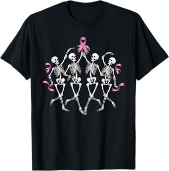 Breast Cancer Awareness Skeleton Dancing Pink Ribbon Costume T-Shirt