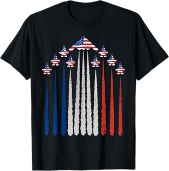 Patriotic Fighter Jets USA Flag Red White & Blue 4th of July T-Shirt