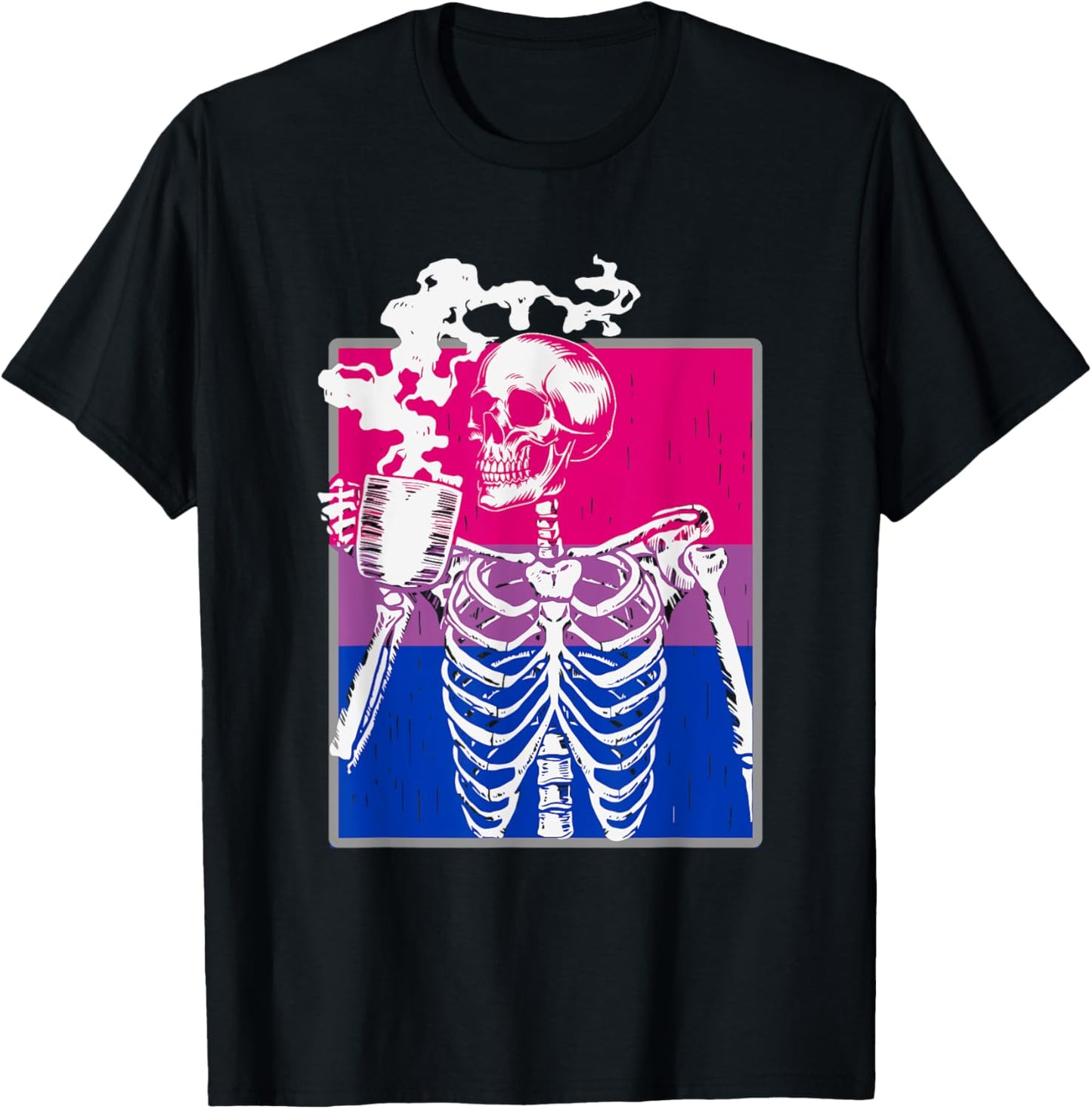 Bisexual Flag Skeleton Peace Coffee LGBTQ Pride Month T-Shirt