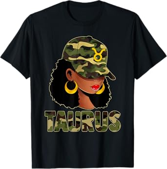 Taurus Queen Camouflage Black Woman Cap Zodiac Sign T-Shirt