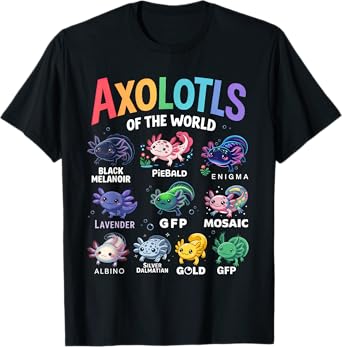 Cute Axolotls of the World Kawaii Axolotl Cute Art Animals T-Shirt