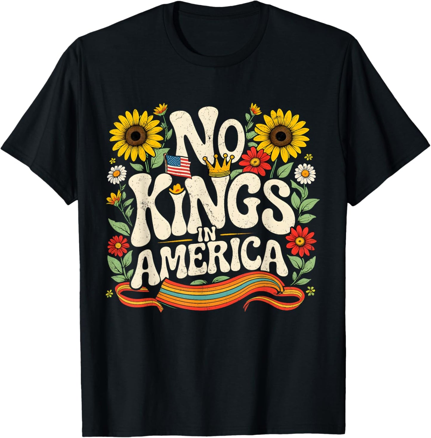 No Kings In America Usa Vintage Floral 4th Of July Patriotic T-shirt