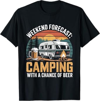 Weekend Forecast Camping Beer Funny RV Camper Outdoor Gift T-Shirt