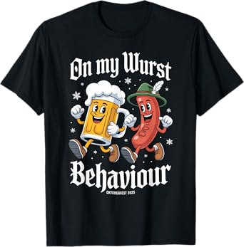 On My Wurst Behaviour Lederhosen Funny Oktoberfest 2025 T-Shirt