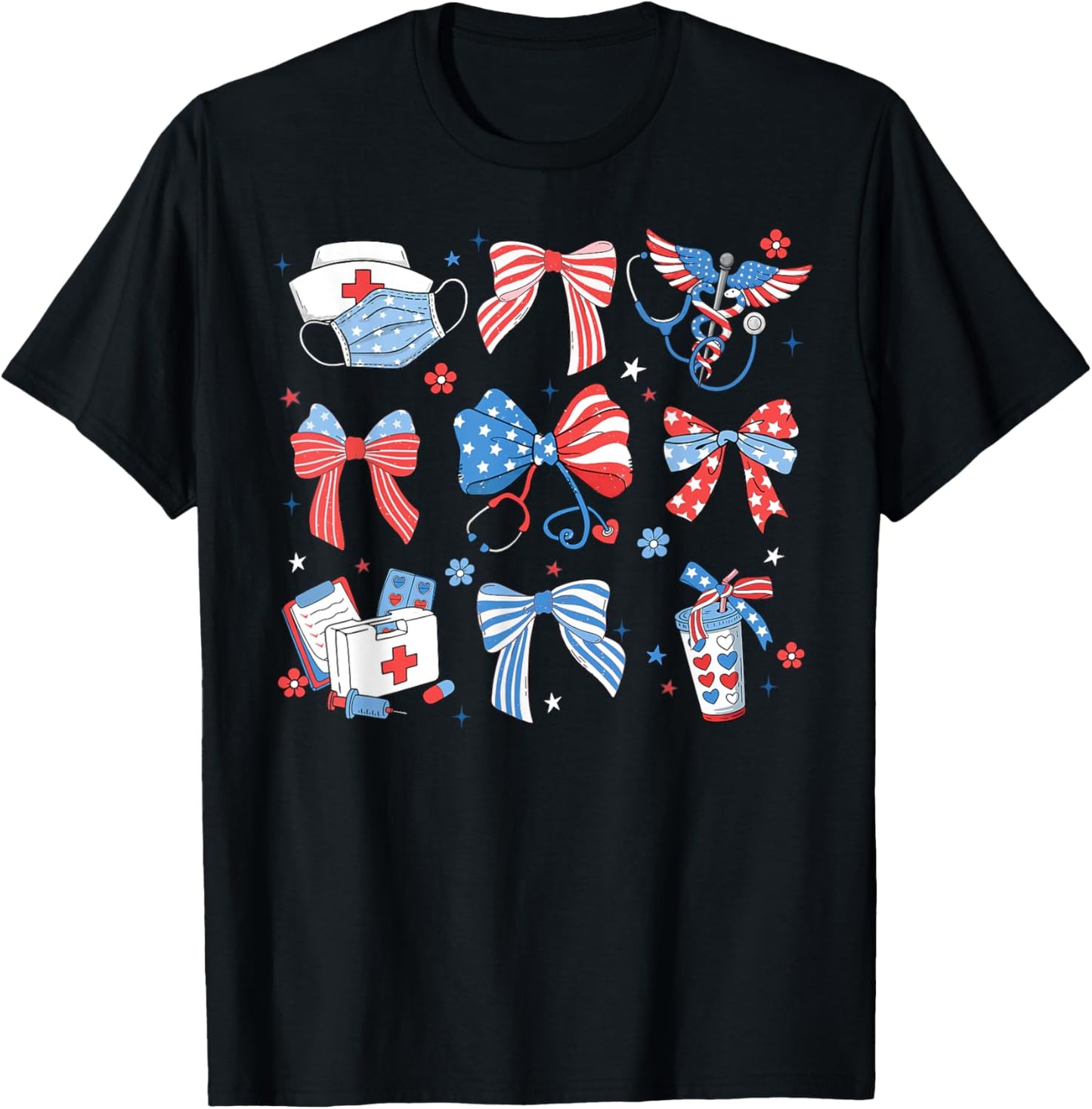 4th July Nurse Coquette Bow ICU CRNA Surgical Medical Girly T-Shirt