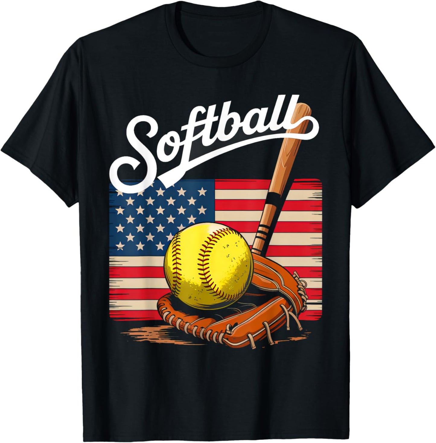American Flag Softball 4th Of July Softball Lover Men Women T-Shirt