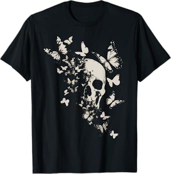 Skull Butterfly Goth Grunge Y2K Gothic Alt Emo Aesthetic T-Shirt