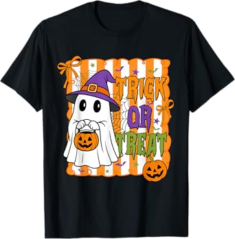 Trick Or Treat Happy Halloween Pumpkin Ghost Boy Girl Kids T-Shirt
