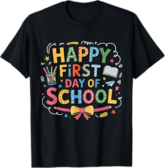 Happy First Day of School Pencil Teacher Kids Back to School T-Shirt