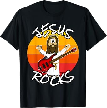 Jesus Rocks Bass Guitar, Church Bassist, Worship Musician T-Shirt