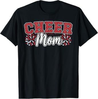 Funny Loud Proud Cheer Mom Mama Cheerleading Red Black Pom T-Shirt