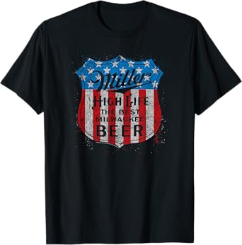 Coors Miller High Life Patriotic American Flag Shield T-Shirt