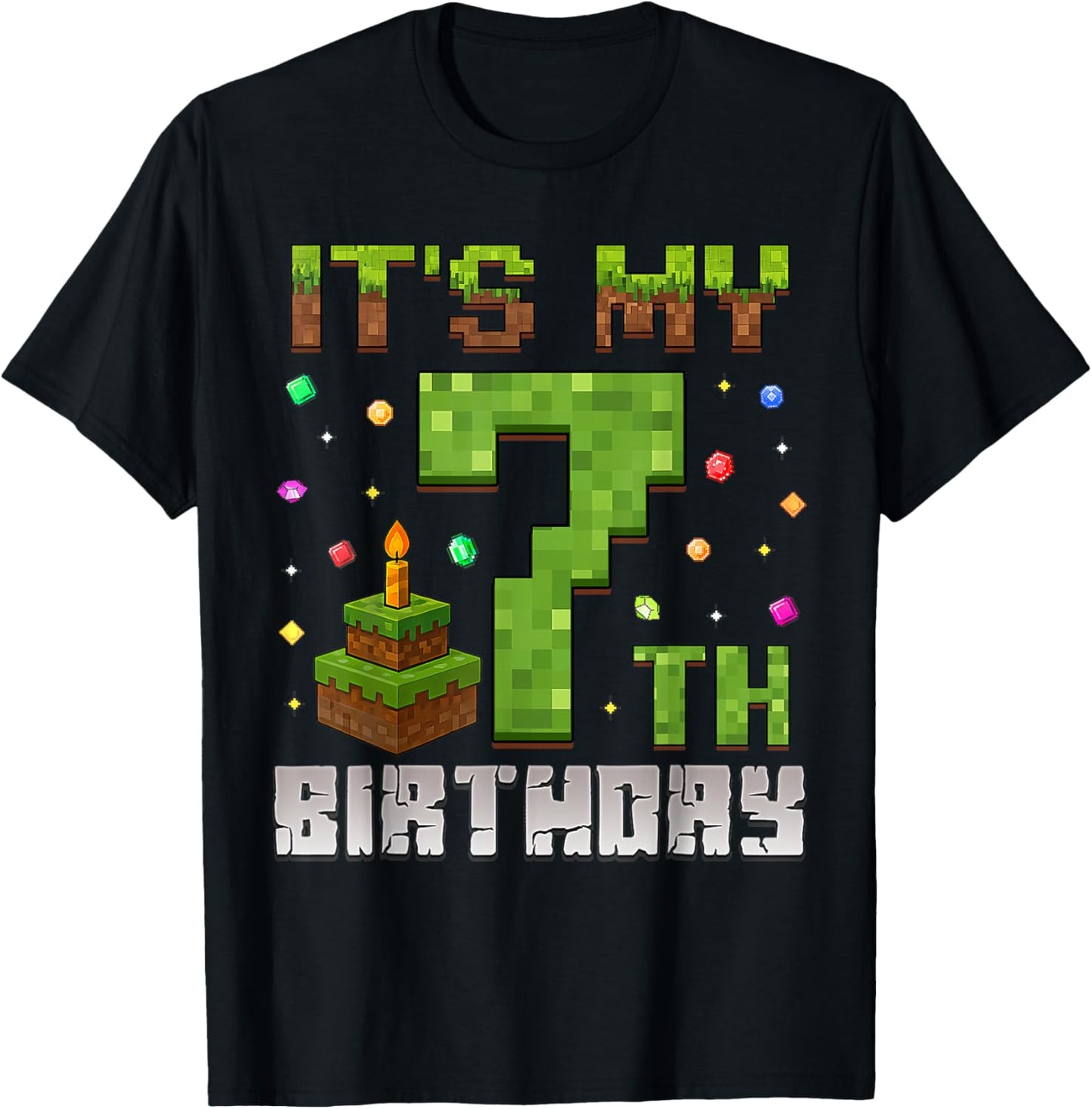 Boy Kid Birthday Party It's My 7th Birthday Gamer Pixel T-Shirt