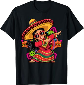 Cinco De Mayo Dabbing Mexican Women Funny Cinco de Mayo T-Shirt