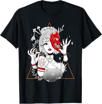 Japanese Demon Culture Samurai Geisha Girl Hannya Gift Tee T-Shirt
