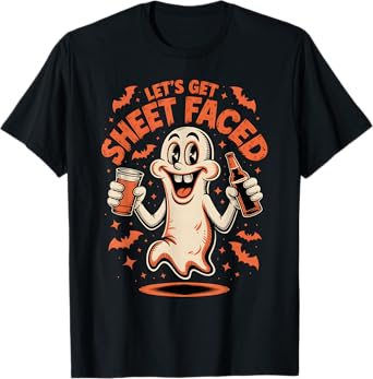 Letโs Get Sheet Faced Funny Halloween Party Drinking Ghost T-Shirt