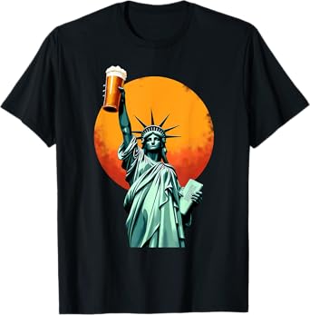 Humor Lady Liberty Beer Drinking T-Shirt