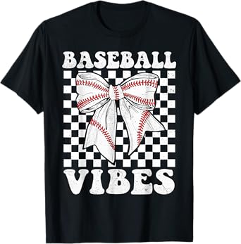 Groovy Baseball Vibes Baseball Girls Women Coquette Bow T-Shirt