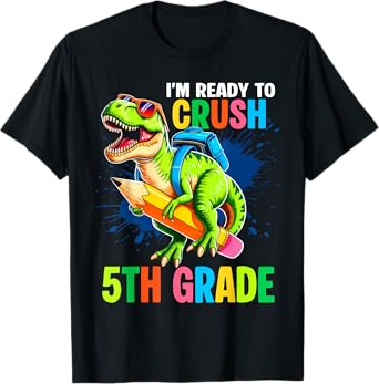 First Day of 5th Grade Shirt Boys Dinosaur Back to School T-Shirt