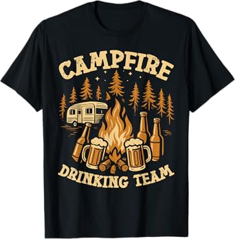 Motorhome Camping Retro Drunk Alcohol Beer Campfire Drinking T-Shirt