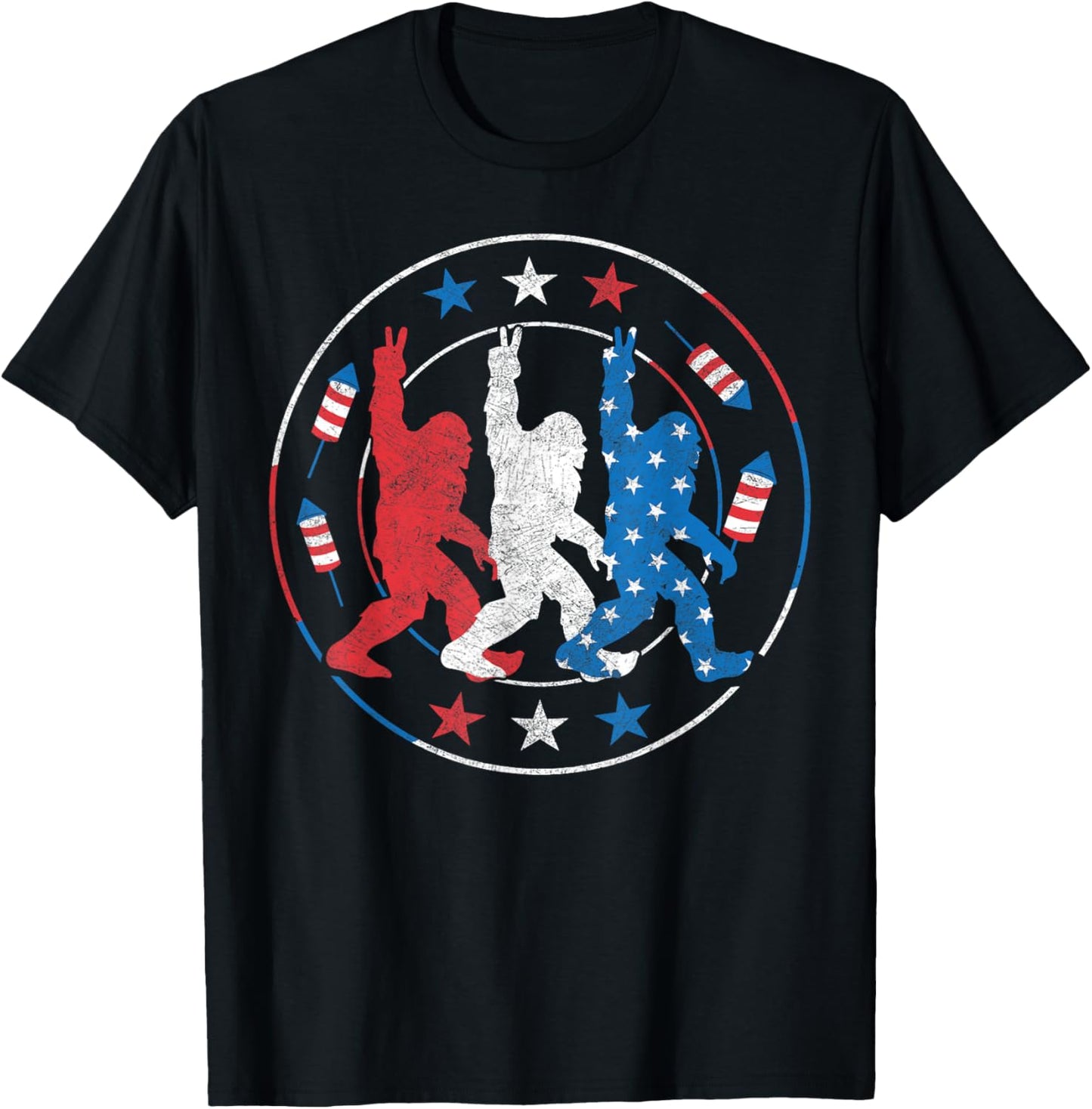Big Foot Fireworks 4th Of July Sasquatch American Us Flag T-shirt
