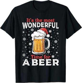 Funny Christmas Pajama Outfit Men Women Beer Mug Santa Hat T-Shirt