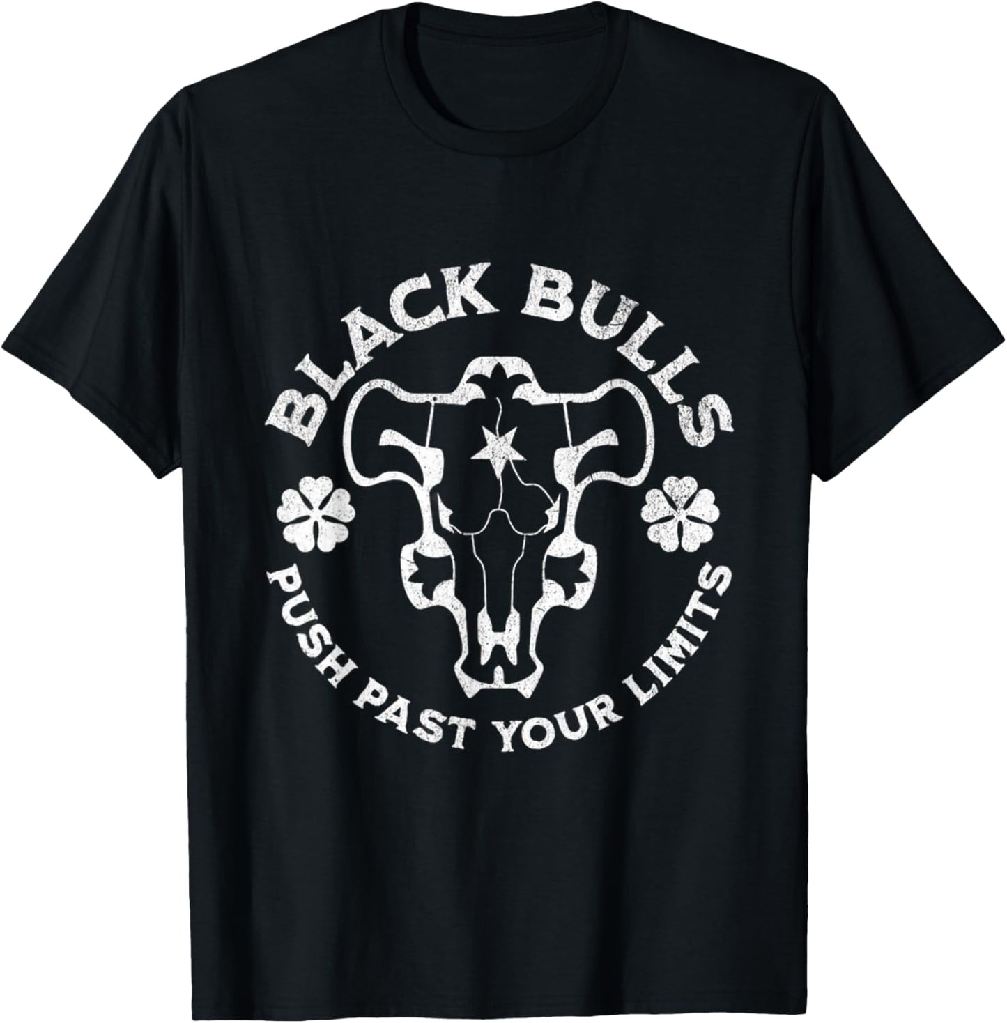Distressed Black Anime Clover Black Bulls Limits T-Shirt