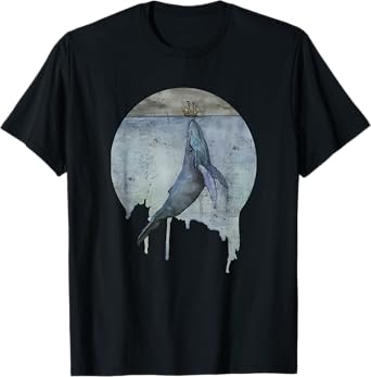 Humpback Whale Ship At Sea Distressed Watercolor Ocean Sea T-Shirt