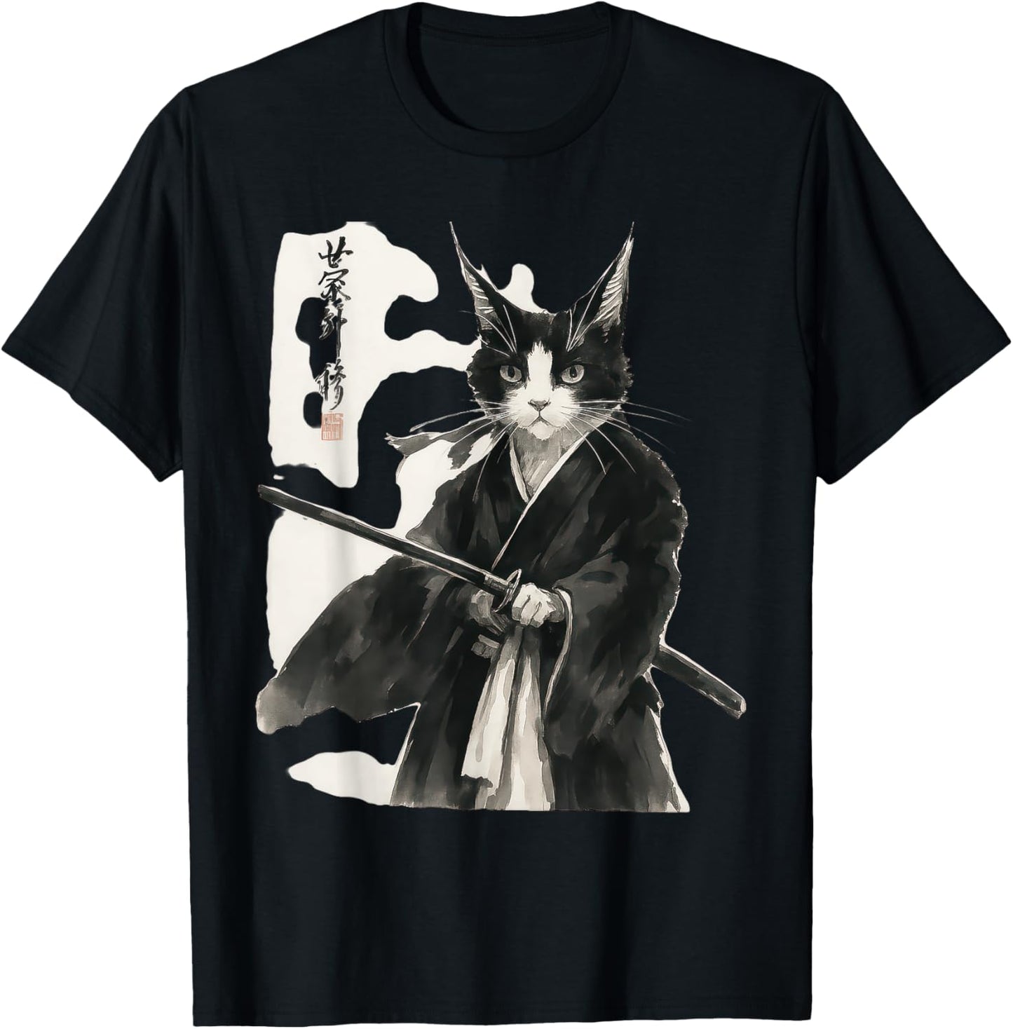 Samurai Cat Vintage Ukiyo E Warrior Art Graphic Cat Art T-Shirt