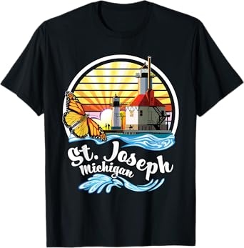 St. Joseph MI Lighthouses & Butterfly at Silver Beach Design T-Shirt